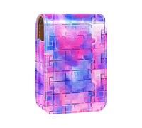 Estuche para lápiz Labial,Organizador de Cuero para lápiz Labial con Brillo de Labios con Espejo,patrón Rosa Brillante púrpura