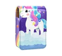 Estuche para lápiz Labial,Organizador de Cuero para lápiz Labial con Brillo de Labios con Espejo,Tema de Dibujos Animados Arco Iris Unicornio