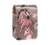Estuche para lápiz Labial,Organizador de Cuero para lápiz Labial con Brillo de Labios con Espejo,Unicornio de Dibujos Animados Lindo