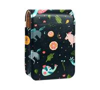 Estuche para lápiz Labial,Organizador de Cuero para lápiz Labial con Brillo de Labios con Espejo,Unicornio en el Espacio de la Galaxia