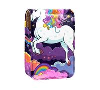 Estuche para lápiz Labial,Organizador de Cuero para lápiz Labial con Brillo de Labios con Espejo,Unicornio Arco Iris Luna Nubes