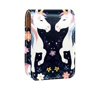 Estuche para lápiz Labial,Organizador de Cuero para lápiz Labial con Brillo de Labios con Espejo,Unicornio Animal y Floral