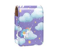 Estuche para lápiz Labial,Organizador de Cuero para lápiz Labial con Brillo de Labios con Espejo,Unicornio Arcoiris Blanco de Dibujos Animados