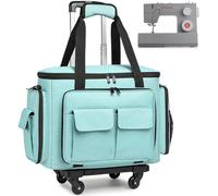 Estuche para máquina de Coser con Ruedas, Bolsa para máquina de Coser con Almohadilla Inferior extraíble y múltiples Bolsillos de Almacenamiento, Compatible con Singer & Brother (Verde Azulado)