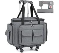Estuche para máquina de coser con ruedas, bolsa para máquina de coser con almohadilla inferior extraíble y múltiples bolsillos de almacenamiento, compatible con Singer & Brother (gris)
