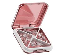 Estuche para medicamentos portátil, organizador de pastillas de viaje en L, estuche para pastillas con 4 compartimentos, pastillero compacto, estuche para contenedores de (Rojo)