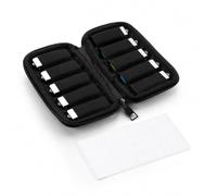 Estuche para Memorias USB 10 Ranuras con 20 Etiquetas Negro | Funda para pendrive de 15,5 x 8,5 cm con compartimentos elásticos y cremallera para oficina hogar estudio y viaje