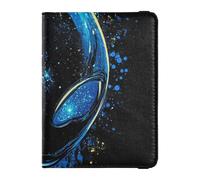 Estuche para pasaporte de cuero negro brillante con ranura para tarjeta de vacunación, resistente al agua, Brillante Aliens Negro, 1 size