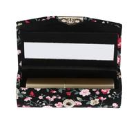 Estuche para Pintalabios de Mujer con Espejo, Flores Bordadas | Caja Portátil Negra, Tela Plástico Vidrio, Protege y Guarda Pintalabios en Bolso