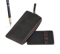 Estuche para pluma estilográfica, bolsa de artículos de papelería con cremallera, de piel sintética, para hombre y mujer, soporte de pantalla vintage, para 4 bolígrafos, café, ver descripción, Ver
