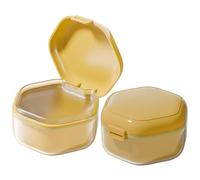 Estuche para prótesis dental, 3 capas de grado alimenticio, caja de retención de prótesis, vasos de dentadura para baño, recipiente para dentaduras postizas con cesta para dentaduras postizas, estuche