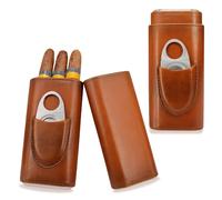 Estuche para Puros, Humidor Puros Forrado en Madera de Cedro con Cortador de Cigarros de Acero Inoxidable, Estuche de Cuero Portátil, Humidor de Puros Caja de 3 Tubos, Humidores de Cuero, para Viajes