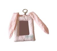 Estuche para tarjetas con orejas de animal de felpa con llavero y funda para tarjetas fotográficas de 7.6 cm, organizador de tarjetas para mochilas, bolsos, accesorios, elegante bolsa de tarjetas de