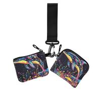 Estuche para tarjetas de mujer con diseño de delfín estético bohemio, gran capacidad, monedero con cremallera y bolsillo para monedas, 2 unidades, Boho Aesthetic Dolphin azul, 1 size, Casual