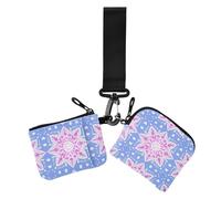 Estuche para tarjetas de mujer con patrón bohemio morado y azul, monedero delgado desmontable con llavero para el trabajo, viajes, 2 paquetes, Boho Purple Blue Pattern, 1 size, Casual