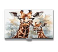 Estuche para tarjetas de presentación con hebilla de metal, cierre tipo cartera, tarjetero delgado con estampado de jirafa y ciervo de acuarela, tarjetero para tarjetas de presentación para hombres y