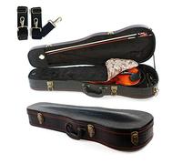Estuche para violín de tamaño completo 4/4, funda rígida de madera interior de felpa con higrómetro, funda de piel con patrón de cocodrilo (negro)