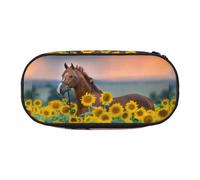 Estuche pequeño con Estampado de Caballo y Girasol Amarillo, Estuche de Gran Capacidad para lápices, Organizador de papelería de Oficina