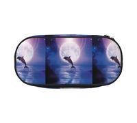 Estuche pequeño con Estampado de Delfines Saltando bajo la luz de la Luna, Estuche de lápices de Gran Capacidad, Organizador de papelería de Oficina