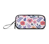 Estuche pequeño de nailon con diseño de flores aplastadas, gran capacidad, con cremallera, artículos de papelería escolar para niños