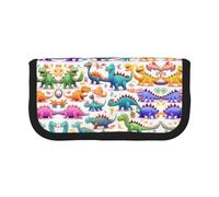 Estuche pequeño para lápices con diseño de dinosaurios de dibujos animados de muchos colores, estuche para lápices estético, bolsa de almacenamiento para bolígrafos, oficina, Black, Talla única,