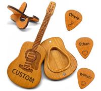 Estuche personalizado para púas de guitarra con 3 púas de guitarra de madera con nombre grabado, regalo personalizado para guitarristas, amantes de la música, novio, hijo, amigo