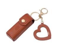 Estuche Pintalabios Bolsa de Cuero portátil for lápiz Labial, Bolsa Maquillaje, bálsamo, Llavero, Funda Protectora for lápices labiales con Espejo(Brown)