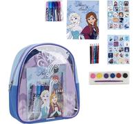 Estuche Pìntar Frozen en mochila transparente con pinturas, crayones, lápices colores, stickers y libreta para colorear - Mochila Frozen escolar de arte ideal como regalo infantil educativo y portátil