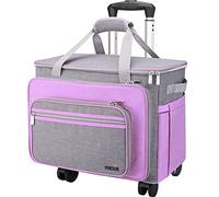 Estuche plegable de lujo para máquina de coser, gris y morado, funda de transporte para Brother, Singer, Bernina y la mayoría de máquina(con ruedas)