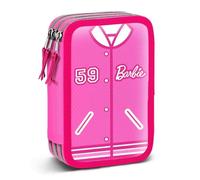 Barbie Varsity-Estuche Plumier Completo Triple, Rosa, 14 x 21 cm