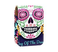 Estuche portátil con diseño de calavera de azúcar, diseño de flores del día de los muertos, estuche organizador de lápiz labial con espejo para mujer, Varios colores, 9.5x2x7 cm/3.7x0.8x2.7 in