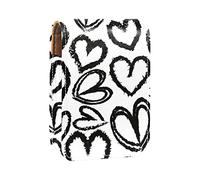 Estuche portátil con diseño de corazones dibujados a mano para viajes, mini caja de almacenamiento de lápiz labial con espejo para mujeres y mujeres, bolsa de cosméticos de cuero, Varios colores, 9.5x2x7 cm/3.7x0.8x2.7 in