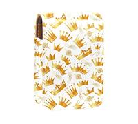 Estuche portátil con diseño de coronas doradas, fondo blanco, para viajes, mini caja de almacenamiento de lápiz labial con espejo para mujeres y mujeres, bolsa de cosméticos de cuero, Varios colores, 9.5x2x7 cm/3.7x0.8x2.7 in