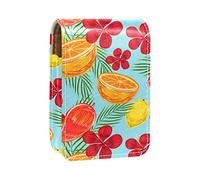 Estuche portátil con diseño de flores de frutas tropicales para viajes, mini caja de almacenamiento de lápiz labial con espejo para mujeres y mujeres, bolsa de cosméticos de cuero, Varios colores, 9.5x2x7 cm/3.7x0.8x2.7 in