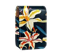 Estuche portátil con diseño de lirio de tigre atrevido, con diseño de flores y brillo de labios, mini caja de almacenamiento de lápiz labial de viaje con espejo para mujer, Varios colores, 9.5x2x7 cm/3.7x0.8x2.7 in
