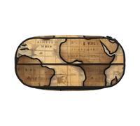 Estuche portátil con diseño de mapa antiguo del mundo con diseño de globo terráqueo espacioso, bolsa para bolígrafos, suministros escolares, almacenamiento de maquillaje, Black, Talla única
