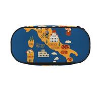 Estuche portátil con diseño de mapa de Italia con símbolo cultural, ligero, espacioso estuche para bolígrafos, suministros escolares, almacenamiento de maquillaje, Black, Talla única, Organizador de