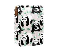 Estuche portátil con diseño de panda de bambú para viajes, mini caja de almacenamiento de lápiz labial con espejo para mujeres y mujeres, bolsa de cosméticos de cuero, Varios colores, 9.5x2x7 cm/3.7x0.8x2.7 in