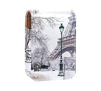 Estuche portátil con diseño de Torre Eiffel y Nieve para viajes, mini caja de almacenamiento de lápiz labial con espejo para mujeres y mujeres, bolsa de cosméticos de cuero, Varios colores, 9.5x2x7 cm/3.7x0.8x2.7 in