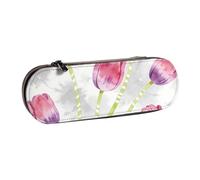 Estuche portátil con diseño de tulipán y diente de león de acuarela | Estuche de cuero para lápices, estuche grande con cremallera, bolsa multiusos para uso diario en la oficina