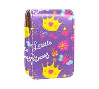 Estuche portátil con diseño floral de corona de princesa, para viajes, mini caja de almacenamiento de lápiz labial con espejo para mujeres y mujeres, bolsa de cosméticos de cuero, Varios colores, 9.5x2x7 cm/3.7x0.8x2.7 in