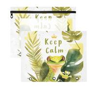 Estuche portátil de plástico para archivos, tamaño A4, cartas, paquete de 2 unidades, para profesores, hogar, animales, color verde, Keep Calm