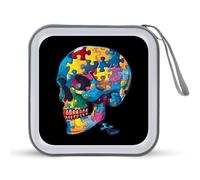 Estuche portátil para CD con diseño de calavera de rompecabezas de concienciación sobre el autismo, 40 capacidades, organizador de almacenamiento para DVD y viajes en coche, Estilo:, Talla única