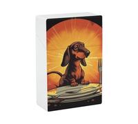 Estuche portátil para cigarrillos, impermeable, de plástico, tamaño normal, con bolsillo para cigarrillos, diseño de perro salchicha mirando la placa, funda de almacenamiento abierta para hombres y