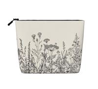 Estuche portátil para cosméticos con grabado botánico de hierbas florales, cáñamo falso, bolsa de maquillaje grande, resistente al agua, bolsa de aseo de viaje