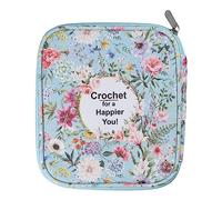 Estuche portátil para ganchillo, bolsa de almacenamiento de ganchillo con patrón floral, organizador de ganchos de ganchillo con cremallera y bolsillo transparente para herramientas de tejer de