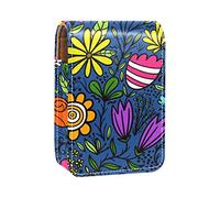 Estuche portátil para lápices de labios con diseño de flores azules para viajes, mini caja de almacenamiento de lápiz labial con espejo para mujeres y mujeres, bolsa de cosméticos de cuero, Varios colores, 9.5x2x7 cm/3.7x0.8x2.7 in