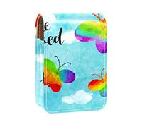 Estuche portátil para lápices de labios con diseño de mariposa azul Lgbt Pride Rainbow con espejo para mujeres, Varios colores, 9.5x2x7 cm/3.7x0.8x2.7 in
