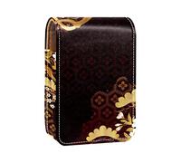 Estuche portátil para lápices de labios, mini caja de almacenamiento de lápiz labial, organizador de lápiz labial con espejo para mujer, patrón tradicional japonés de flores, Varios colores, 9.5x2x7 cm/3.7x0.8x2.7 in