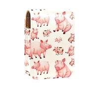 Estuche portátil para lápices de labios, mini caja de almacenamiento para lápices de labios, estuche organizador de lápices de labios con espejo para mujer, patrón de cerdo rosa, Varios colores, 9.5x2x7 cm/3.7x0.8x2.7 in